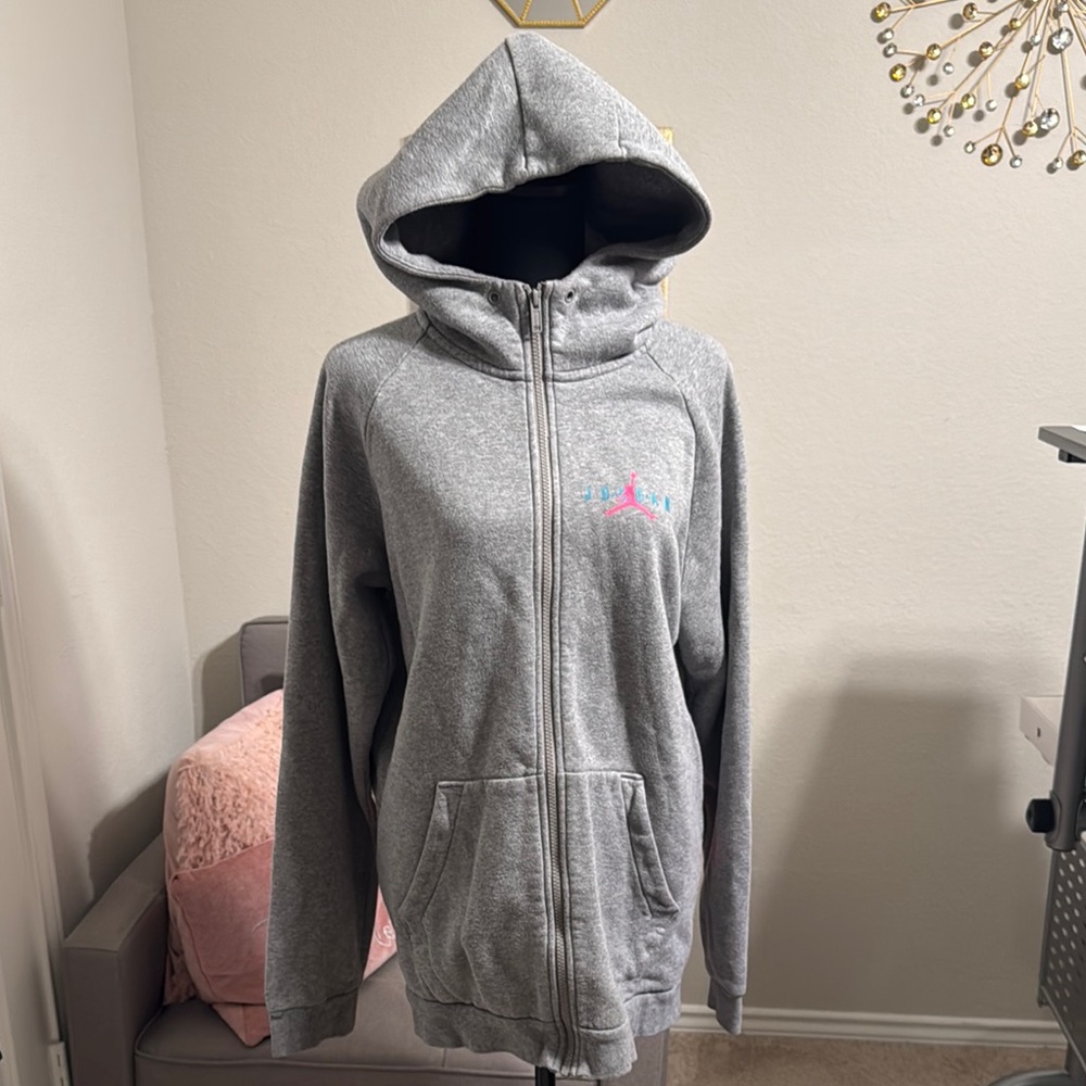 Gray Air Jordan Zip-Up Hoodie with Logo